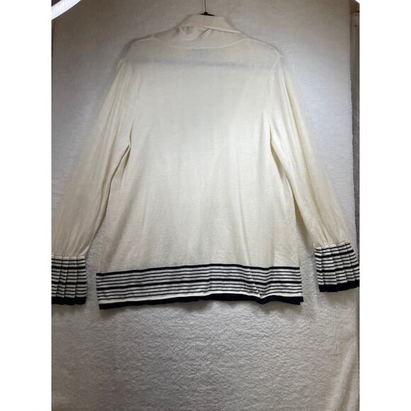 Talbots Cream Navy Stripe Pleated Cashmere Cardigan Sweater Women XLP XL Petite - Picture 2 of 13